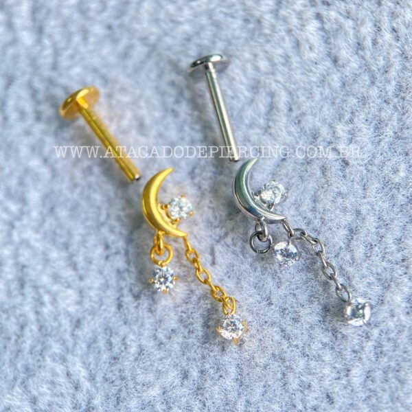 Labret Titânio Rosca Interna Lua Zircônias - Imagem 2