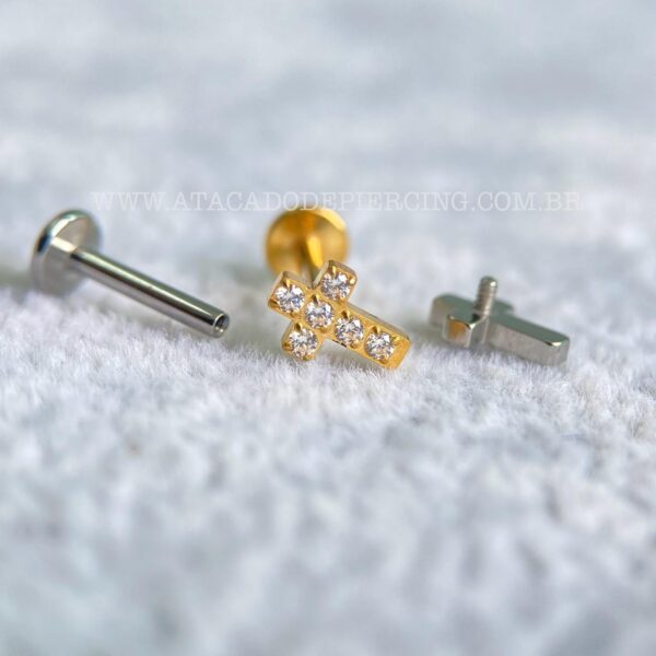 Labret Rosca Interna Titânio Cruz Zircônias - Imagem 3