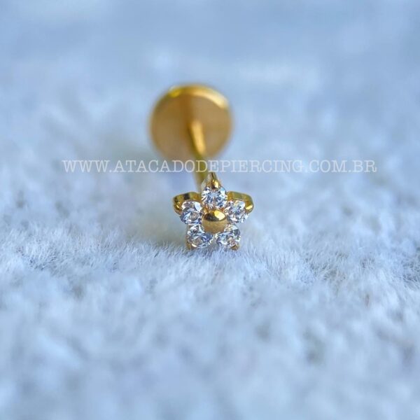 Labret Push Pin Titânio Flor Zircônias - Imagem 3