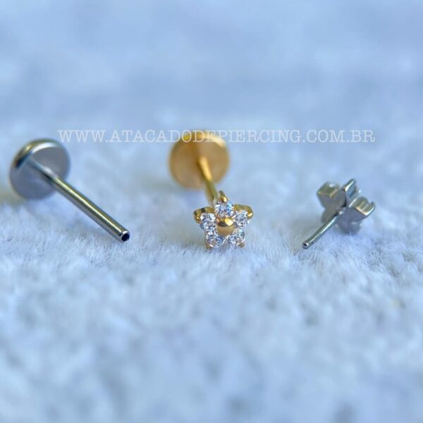 Labret Push Pin Titânio Flor Zircônias - Imagem 4