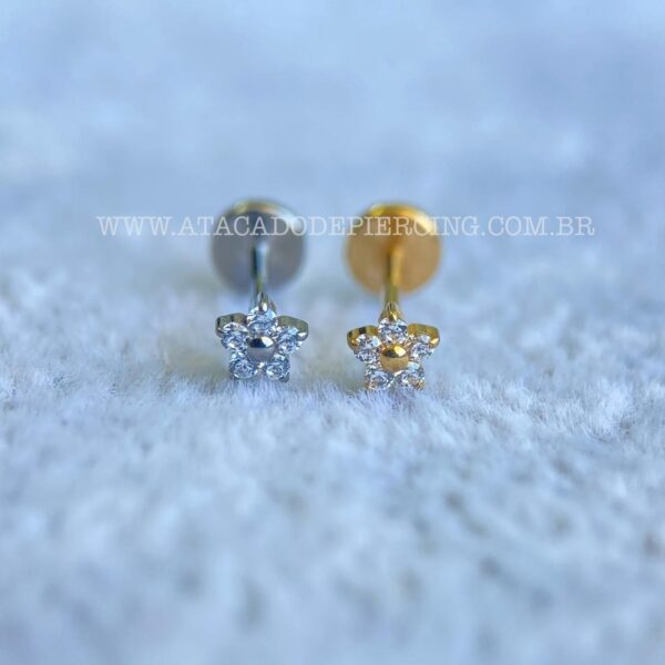 Labret Push Pin Titânio Flor Zircônias - Imagem 1