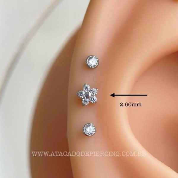 Labret Push Pin Titânio Flor Zircônias - Imagem 2