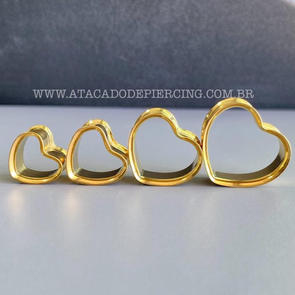 Alargador Aço Cirúrgico Coração Gold Pvd - Imagem 3