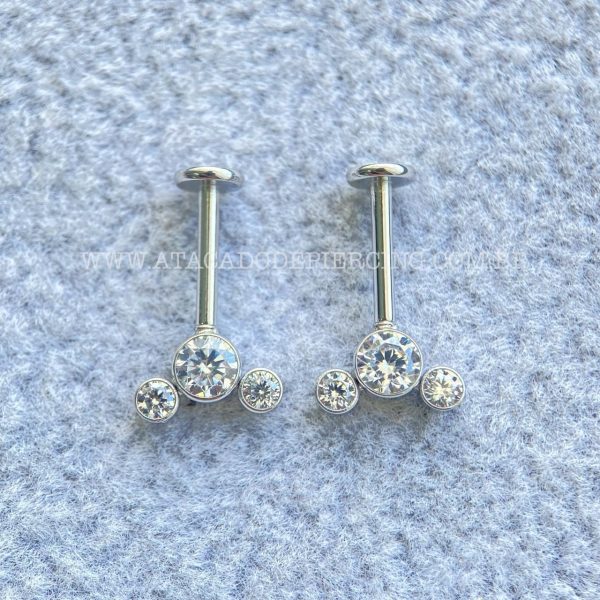 Labret Aço Rosca Interna Zircônias - Imagem 1