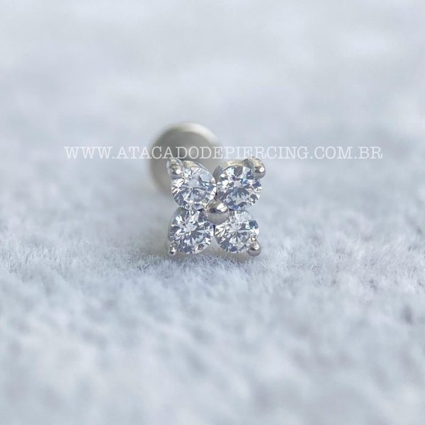 Labret Aço Rosca Interna Trevo Zircônias - Imagem 4