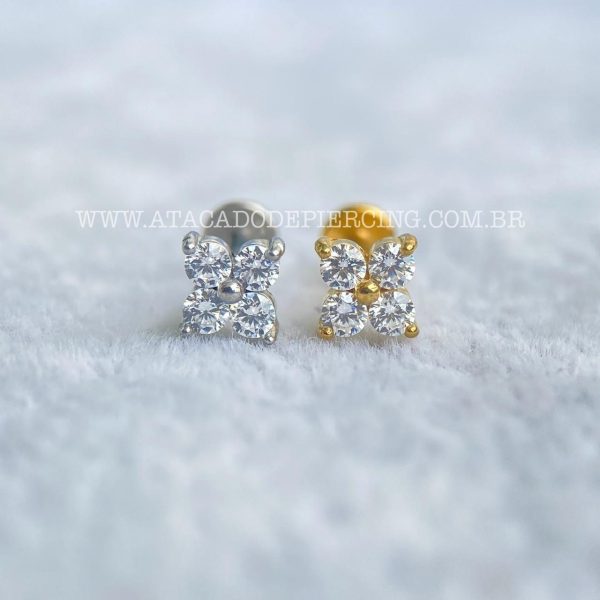 Labret Aço Rosca Interna Trevo Zircônias - Imagem 1