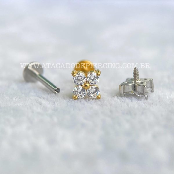 Labret Aço Rosca Interna Trevo Zircônias - Imagem 3