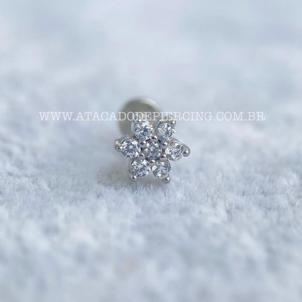 Labret Aço Rosca Interna Flor Zircônias - Imagem 4