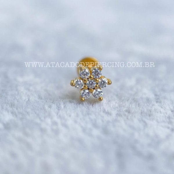 Labret Aço Rosca Interna Flor Zircônias - Imagem 2