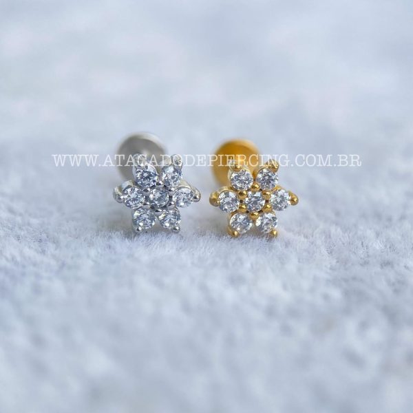 Labret Aço Rosca Interna Flor Zircônias - Imagem 1