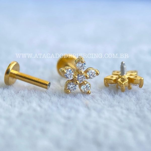 Labret Aço Rosca Interna Flor Zircônias - Imagem 3