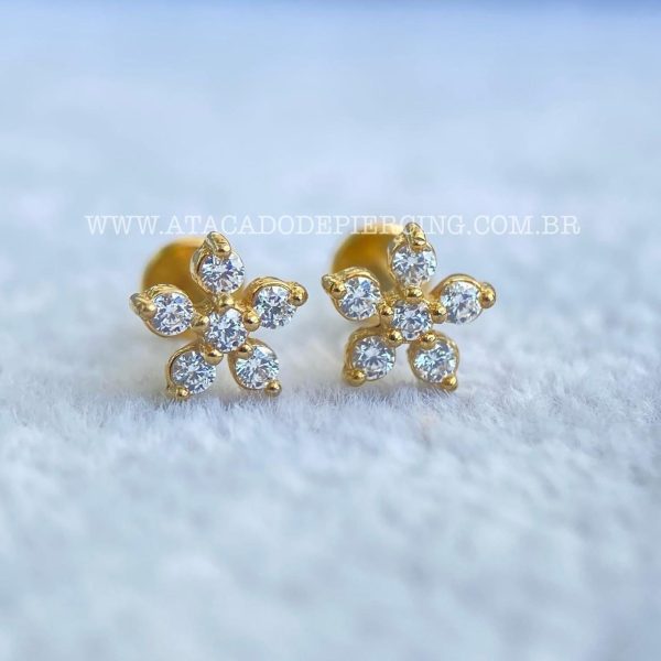 Labret Aço Rosca Interna Flor Zircônias - Imagem 1