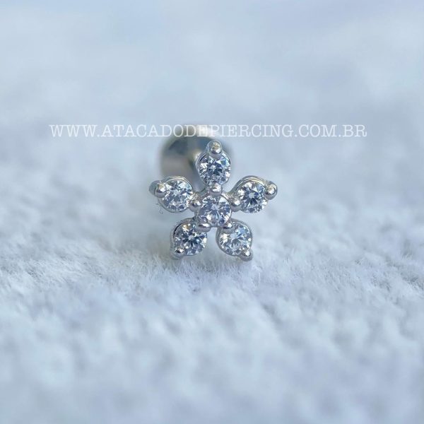 Labret Aço Push Pin Flor Zircônias - Imagem 2
