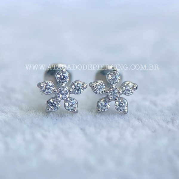 Labret Aço Push Pin Flor Zircônias - Imagem 1