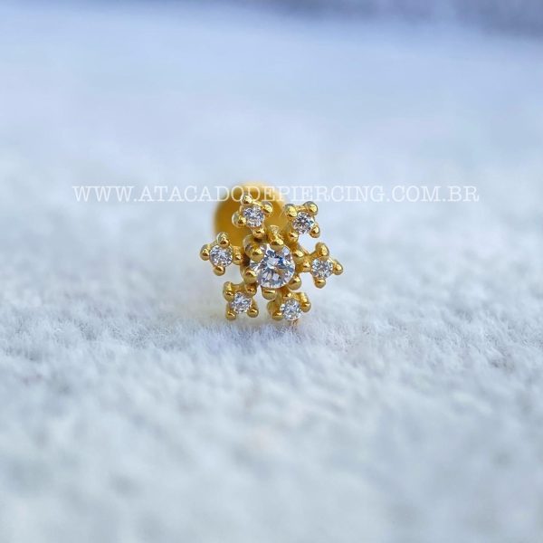 Labret Aço Rosca Interna Flor Zircônias - Imagem 2