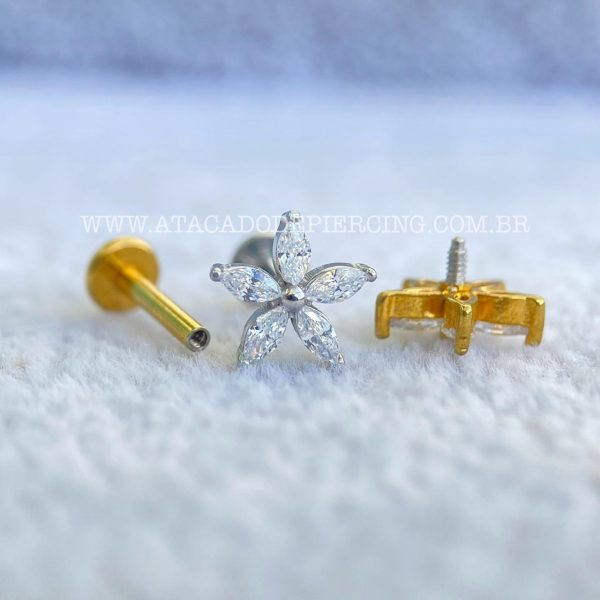 Labret Aço Rosca Interna Flor Zircônias - Imagem 3