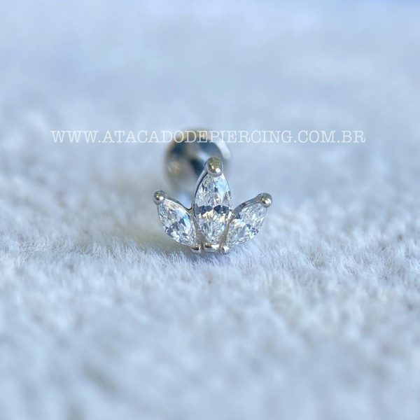 Labret Aço Rosca Interna Flor de Lotus Zircônias - Imagem 4
