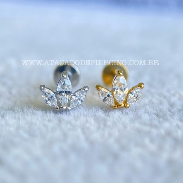 Labret Aço Rosca Interna Flor de Lotus Zircônias - Imagem 1