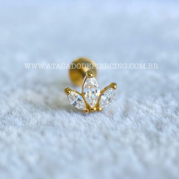 Labret Aço Rosca Interna Flor de Lotus Zircônias - Imagem 2