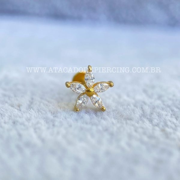 Labret Aço Rosca Interna Flor Zircônias - Imagem 2