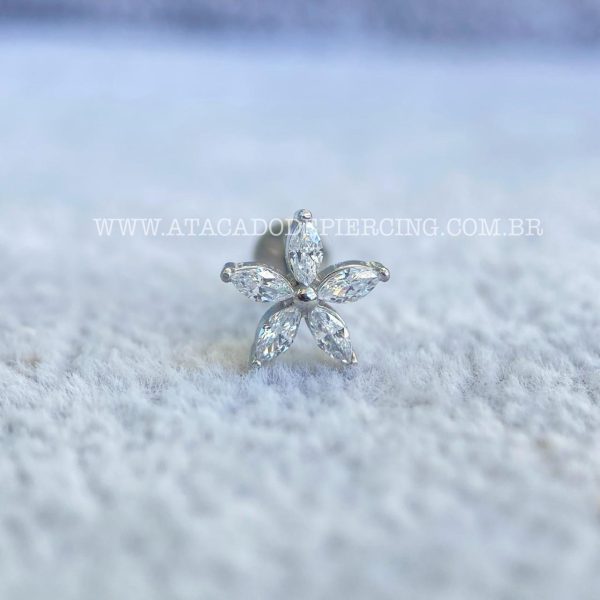 Labret Aço Rosca Interna Flor Zircônias - Imagem 4