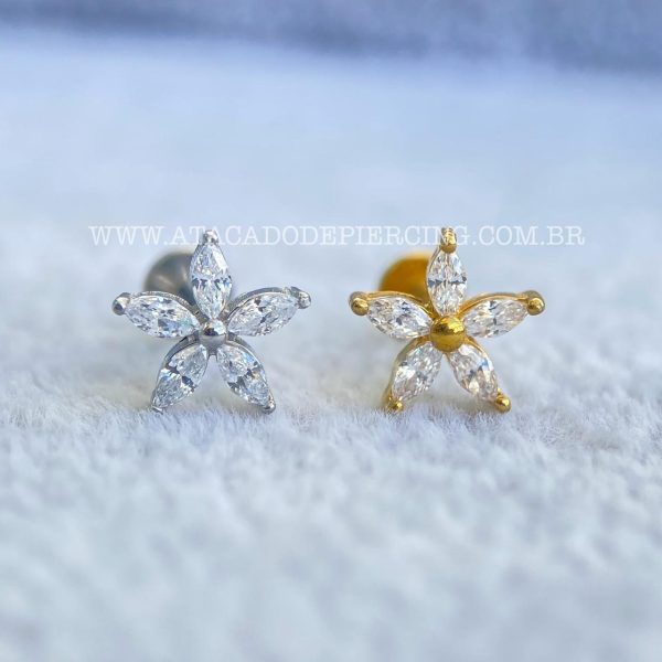Labret Aço Rosca Interna Flor Zircônias - Imagem 1