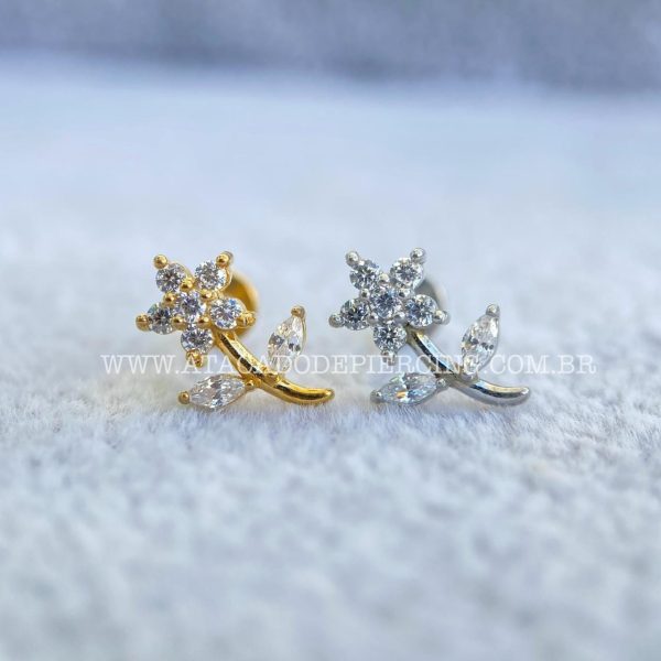 Labret Aço Rosca Interna Flor Zircônias - Imagem 1