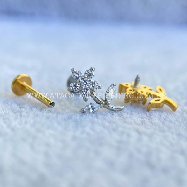 Labret Aço Rosca Interna Flor Zircônias - Imagem 3