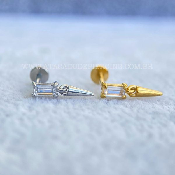 Labret Aço Rosca Interna Zircônia Baguete Pingente Spike - Imagem 1
