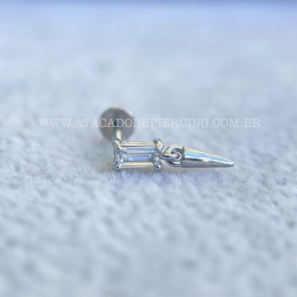 Labret Aço Rosca Interna Zircônia Baguete Pingente Spike - Imagem 5