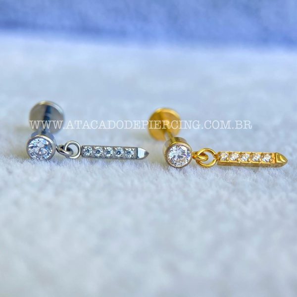 Labret Rosca Interna Titânio Pingente Zircônias - Imagem 1