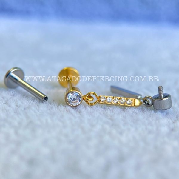 Labret Rosca Interna Titânio Pingente Zircônias - Imagem 5