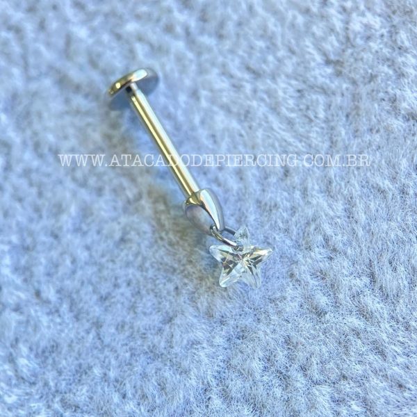 Labret Rosca Interna Titânio Pingente Zircônia Estrela - Imagem 5