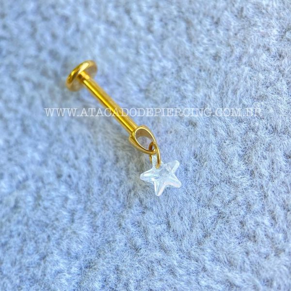 Labret Rosca Interna Titânio Pingente Zircônia Estrela - Imagem 3