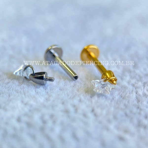 Labret Rosca Interna Titânio Pingente Zircônia Estrela - Imagem 2