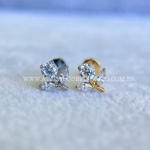 Labret Rosca Interna Titânio Flor Zircônias - Imagem 1