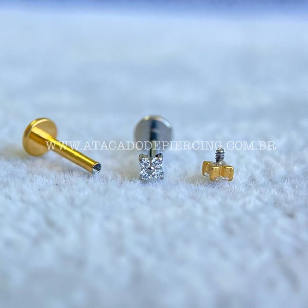 Labret Rosca Interna Titânio Flor Trevo Zircônias - Imagem 3