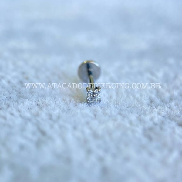 Labret Rosca Interna Titânio Flor Trevo Zircônias - Imagem 4