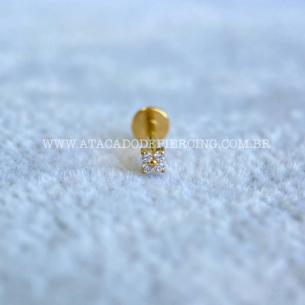 Labret Rosca Interna Titânio Flor Trevo Zircônias - Imagem 2