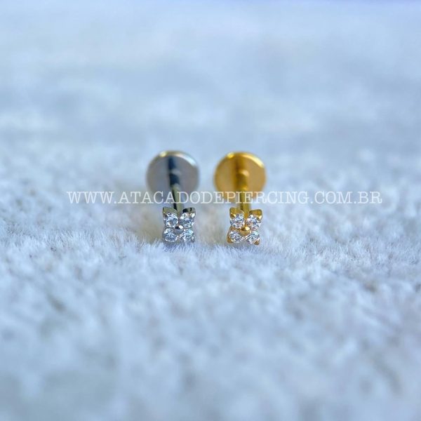 Labret Rosca Interna Titânio Flor Trevo Zircônias - Imagem 1