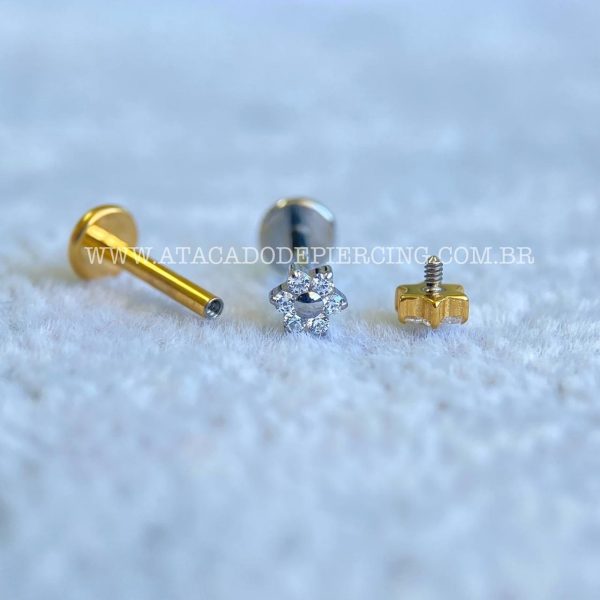 Labret Rosca Interna Titânio Flor Zircônias - Imagem 3