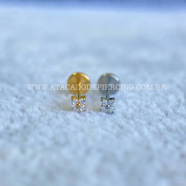 Labret Push Pin Titânio Trevo Zircônias - Imagem 1