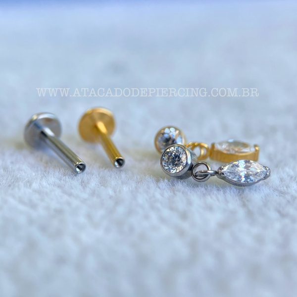 Labret Rosca Interna Titânio Ponto de Luz Pingente Zircônia - Imagem 3