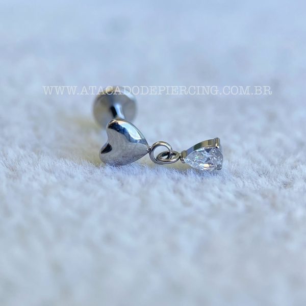Labret Rosca Interna Titânio Coração Pingente Zircônia - Imagem 4