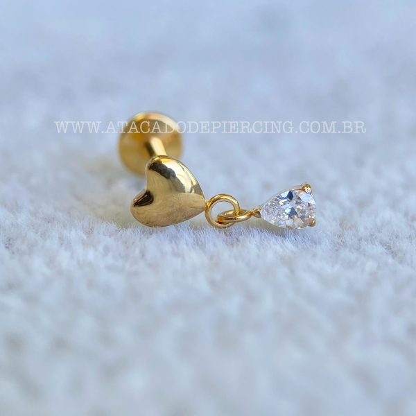 Labret Rosca Interna Titânio Coração Pingente Zircônia - Imagem 3