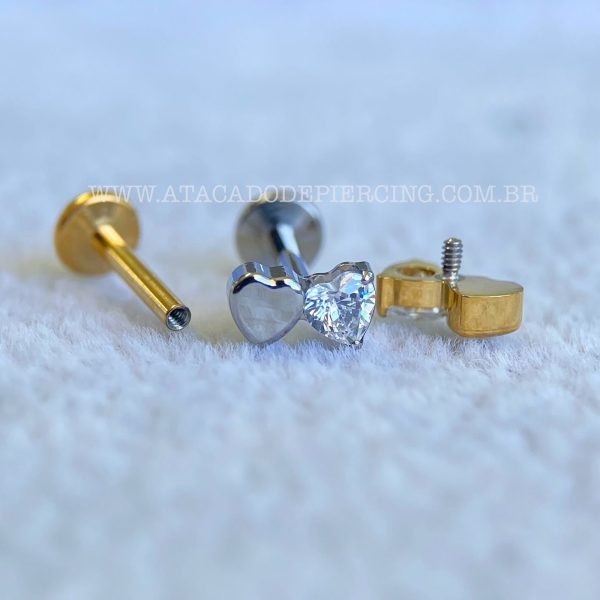 Labret Rosca Interna Titânio Coração Zircônia - Imagem 3
