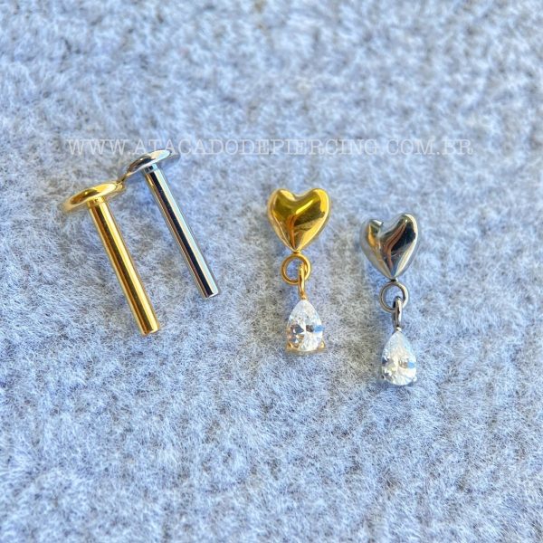 Labret Rosca Interna Titânio Coração Pingente Zircônia - Imagem 2