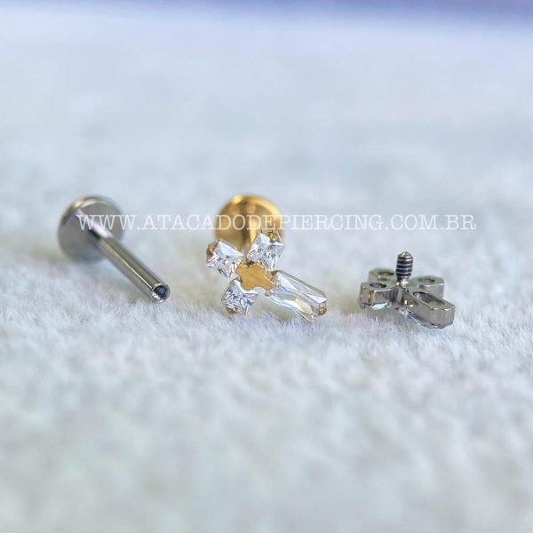 Labret Rosca Interna Titânio Cruz Zircônias - Imagem 3
