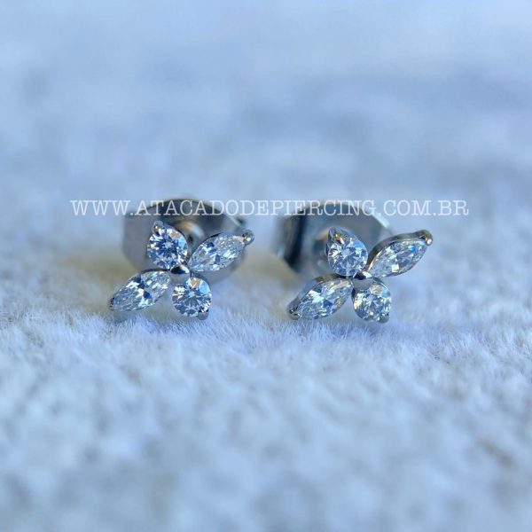 Brinco Titânio Flor Zircônias - Imagem 5