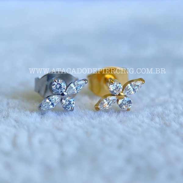Brinco Titânio Flor Zircônias - Imagem 1